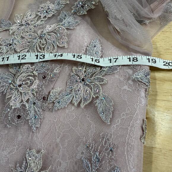 Mac Duggal NWT Sheer Neckline Illusion Sleeve Midi Dress Embroidered Size 14 - Picture 6 of 8